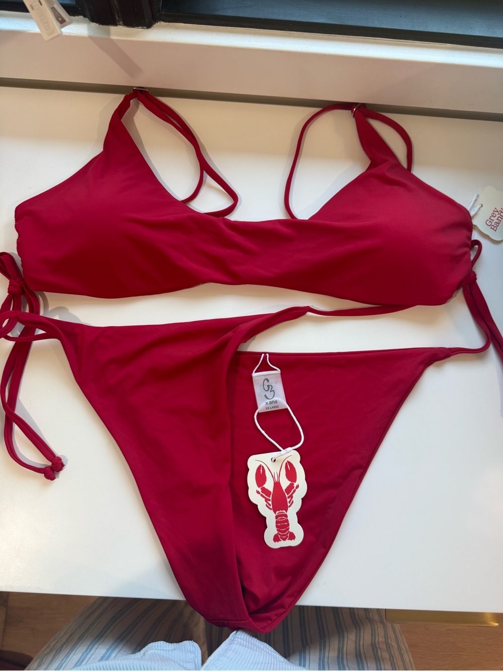 Grey bandit Women's Red Tie-Side Bikini Two-Piece Swim Set new with tags